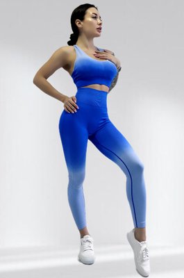 Костюм для фитнеса женский LILAFIT комплект лосины пуш ап и топ сине-голубой размер S LFS000027 фото