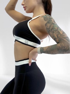 Костюм для фитнеса женский LILAFIT комплект лосины пуш ап и топ черный с белыми вставками размер S LFS000079 фото