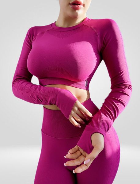 Костюм для фитнеса женский LILAFIT комплект лосины пуш ап и топ с длинным рукавом розовый размер М LFS000097 фото
