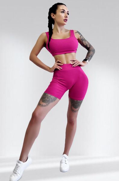 Костюм для фитнеса женский LILAFIT комплект шорты и топ ярко-розовый размер S LFT000023 фото