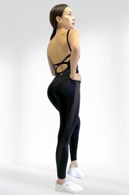 Спортивний жіночий комбінезон LILAFIT для гімнастики йоги фітнесу чорний з сіточкою розмір L LFJ000014 фото