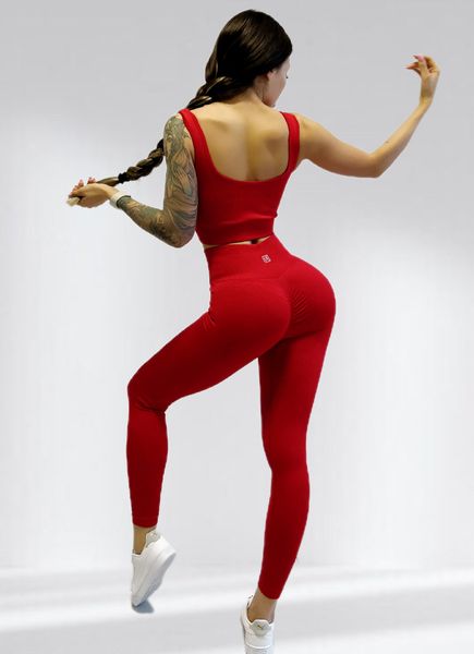 Костюм для фитнеса  женский LILAFIT комплект лосины и топ красный размер М LFS000013 фото