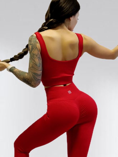 Костюм для фитнеса  женский LILAFIT комплект лосины и топ красный размер М LFS000013 фото