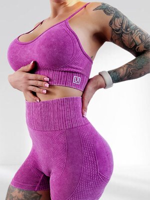 Костюм для фитнеса женский LILAFIT комплект шорты и топ фиолетовый в рубчик размер S LFT000025 фото