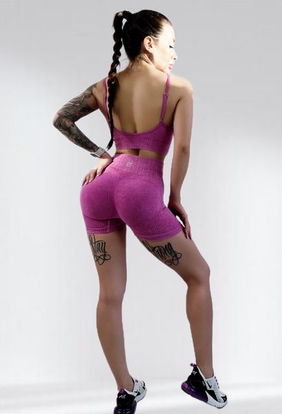 Костюм для фітнесу жіночий LILAFIT комплект шорти та топ фіолетовий в рубчик розмір S LFT000025 фото