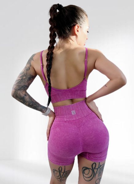 Костюм для фітнесу жіночий LILAFIT комплект шорти та топ фіолетовий в рубчик розмір S LFT000025 фото