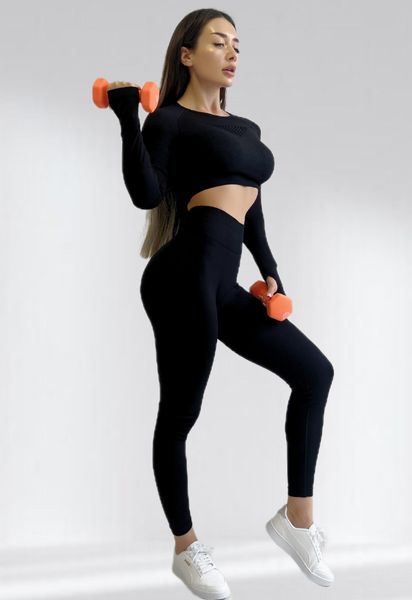Костюм для фитнеса женский LILAFIT комплект лосины пуш ап и топ черный размер S LFS000024 фото