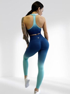 Костюм для фитнеса женский LILAFIT комплект лосины пуш ап и топ синий градиент размер S LFS000051 фото