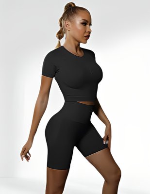 Костюм для фитнеса женский LILAFIT комплект шорты и топ черный размер S LFT000011 фото
