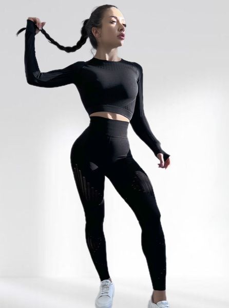 Костюм для фитнеса женский LILAFIT черный с сеточкой размер S LFS000085 фото