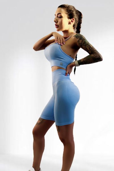 Костюм для фитнеса женский LILAFIT комплект шорты и топ голубой размер S LFT000012 фото