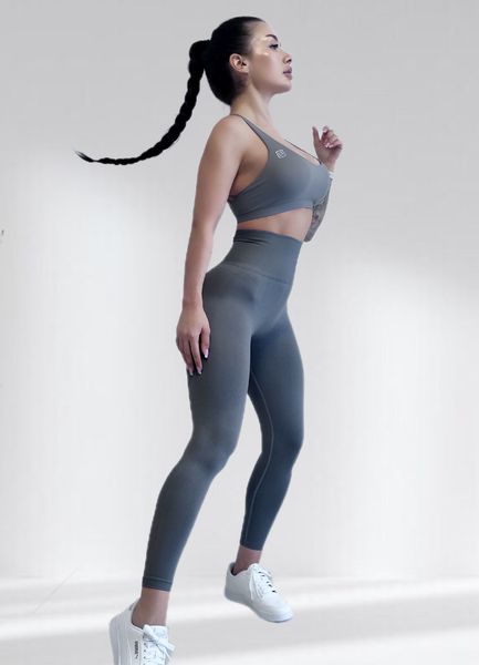 Костюм для фитнеса женский LILAFIT комплект лосины пуш ап и топ серый размер S LFS000053 фото