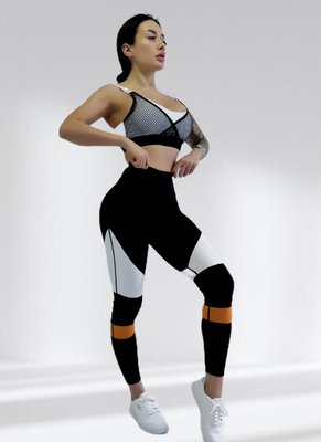 Костюм для фитнеса женский LILAFIT комплект лосины пуш ап и топ черный со вставками размер S LFS000070 фото