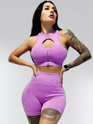 Костюм для фитнеса женский LILAFIT комплект шорты и топ сиреневый размер S LFT000014 фото