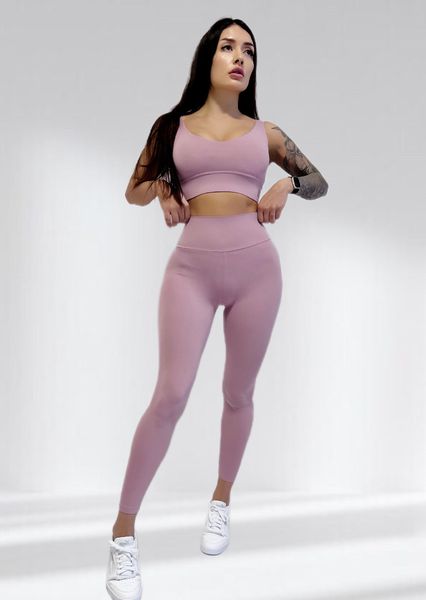 Костюм для фитнеса женский LILAFIT комплект лосины пуш ап и топ темно-розовый размер S LFS000054 фото