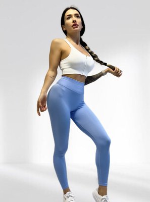 Костюм для фитнеса женский LILAFIT комплект лосины пуш ап голубые и топ белый размер S LFS000055 фото