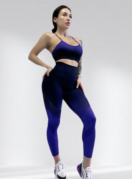 Костюм для фитнеса женский LILAFIT комплект лосины пуш ап и топ черно-фиолетовый размер S LFS000039 фото