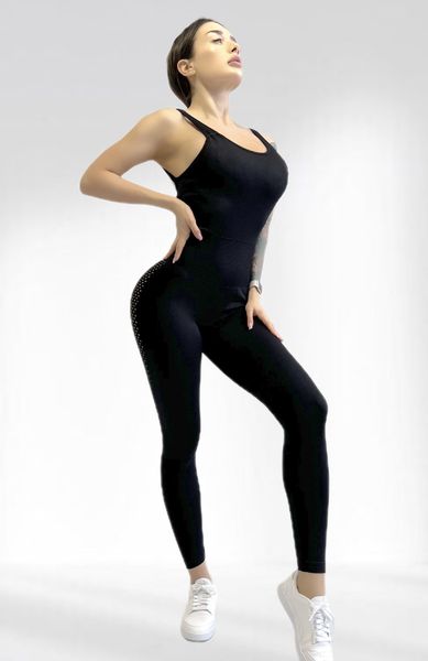 Спортивный комбинезон женский LILAFIT для гимнастики йоги фитнеса черный с сеточкой размер L LFJ000014 фото