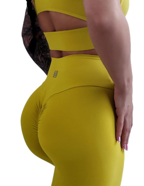 Костюм для фитнеса женский LILAFIT комплект лосины пуш ап и топ желтый размер S LFS000074 фото