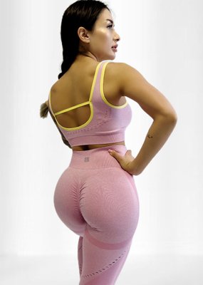 Костюм для фитнеса женский LILAFIT комплект лосины пуш ап и топ розовый размер S LFS000043 фото