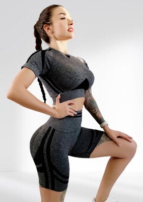 Костюм для фитнеса женский LILAFIT комплект шорты и топ темно-серый размер S LFT000020 фото