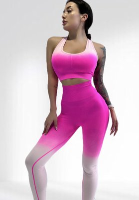 Костюм для фитнеса женский LILAFIT комплект лосины пуш ап и топ розовый градиент размер S LFS000026 фото