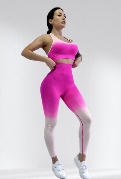 Костюм для фитнеса  женский LILAFIT комплект лосины пуш ап и топ розовый градиент размер М LFS000026 фото